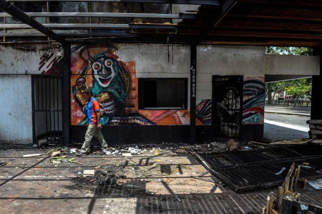 Looters look for marchandise remaining in an already looted supermarket in Maracay, Aragua state, Venezuela on June 27, 2017. / AFP PHOTO / FEDERICO PARRA