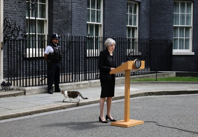 Britain's Prime Minister Theresa May speaks outside 10 Downing Street after an attack on London Bridge and Borough Market left 7 people dead and dozens injured in London, Britain, June 4, 2017. REUTERS/Kevin Coombs