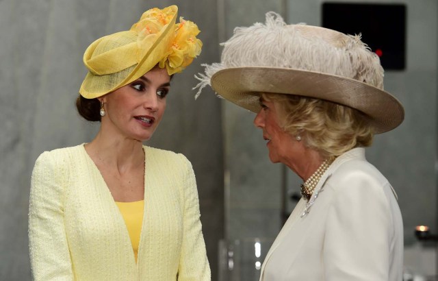 Britain's Prince Charles and Camilla, Duchess of Cornwall greet Spain's King Felipe and Queen Letizia at their hotel in London, Britain July 12, 2017. REUTERS/Hannah McKay