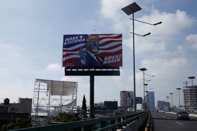 A giant billboard shows a drawing depicting U.S. President Donald Trump along Periferico avenue in Mexico City, Mexico, July 28, 2017. REUTERS/Henry Romero