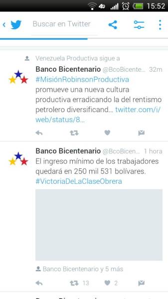 Captura del timeline de la cuenta @BcoBicentenario
