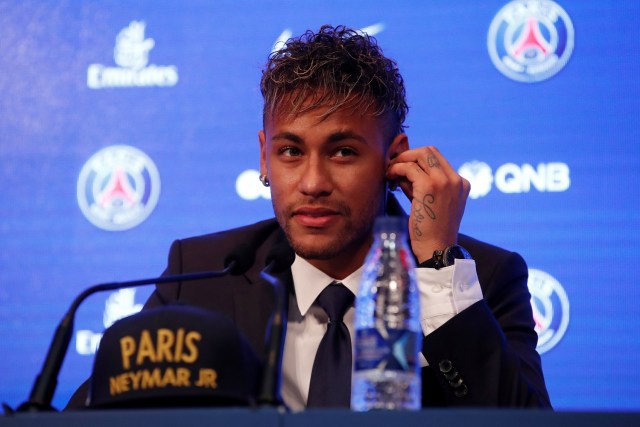 Soccer Football - Paris Saint-Germain F.C. - Neymar Jr Press Conference - Paris, France - August 4, 2017 New Paris Saint-Germain signing Neymar Jr during the press conference REUTERS/Christian Hartmann