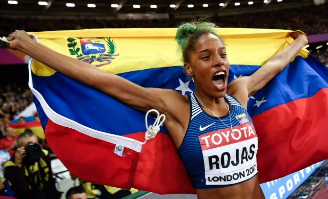 Athletics - World Athletics Championships – women’s triple jump final – London Stadium, London, Britain – August 7, 2017 – Yulimar Rojas of Venezuela reacts after winning the final. REUTERS/Dylan Martinez