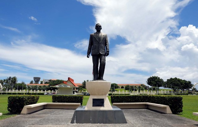A statue of Guam hero Ricardo Bordallo is pictured at the entrance of the Governor's Complex on the island of Guam, a U.S. Pacific Territory, August 10, 2017. REUTERS/Erik De Castro