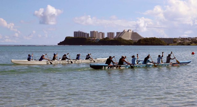Guam's national rowing team practice on the waters off Tamuning City on the island of Guam, a U.S. Pacific Territory, August 12, 2017. REUTERS/Erik De Castro