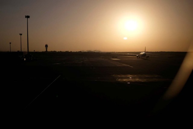 A plane taxis at Barcelona El Prat airport at sunrise the morning after Islamic State claimed responsibility for a vehicle attack on the city's Las Ramblas street in Barcelona, Spain August 18, 2017. REUTERS/James Lawler Duggan