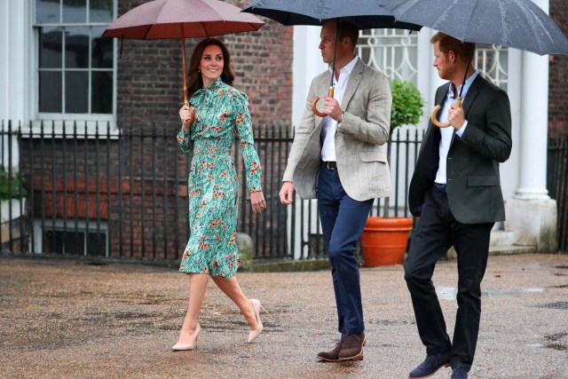 Britain's Catherine Duchess of Cambridge, Prince William and Prince Harry arrive for a visit to the White Garden in Kensington Palace in London, Britain August 30, 2017. REUTERS/Hannah McKay