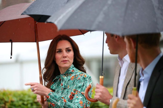 Britain's Catherine Duchess of Cambridge, Prince William and Prince Harry arrive for a visit to the White Garden in Kensington Palace in London, Britain August 30, 2017. REUTERS/Hannah McKay
