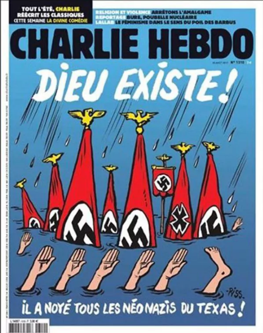 La portada de Charlie Hebdo sobre la tragedia de Texas y el huracán Harvey. Infobae