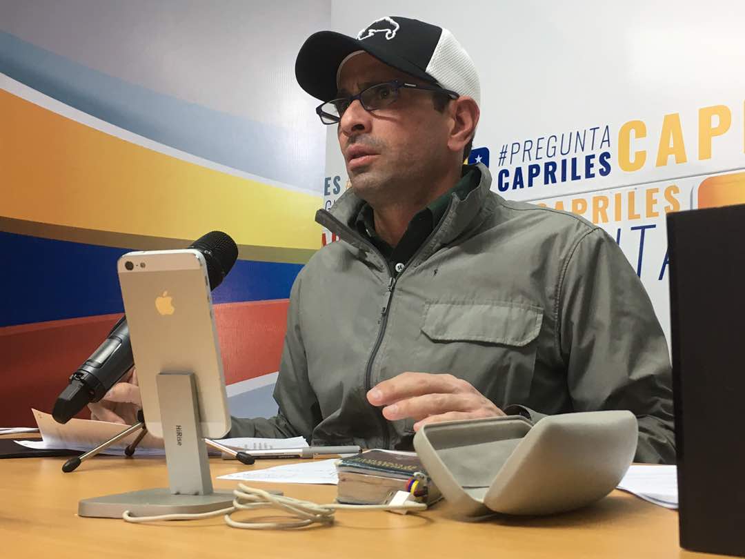 Capriles pide a los partidos de la oposición un debate urgente para sacar a Venezuela de la crisis