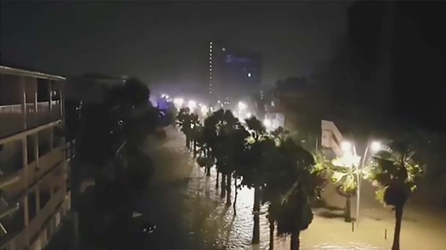 This handout picture released on September 19, 2017, on the Instagram account of "loly_fwi" shows the powerful winds and rain of hurricane Maria battering the Faidherbe boulevard along the City House (L) of Pointe-a-Pitre on the French overseas Caribbean island of Guadeloupe. Hurricane Maria strengthened into a "potentially catastrophic" Category Five storm as it barrelled into eastern Caribbean islands still reeling from Irma, forcing residents to evacuate in powerful winds and lashing rain. / AFP PHOTO / INSTAGRAM / loly_fwi / RESTRICTED TO EDITORIAL USE - MANDATORY CREDIT "AFP PHOTO / INSTAGRAM/loly_fwi " - NO MARKETING NO ADVERTISING CAMPAIGNS - DISTRIBUTED AS A SERVICE TO CLIENTS