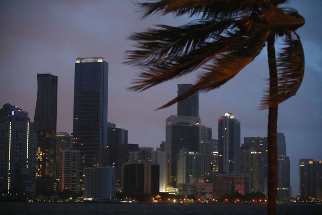 MIAMI, FL - SEPTEMBER 09: The skyline is seen as the outerbands of Hurricane Irma start to reach Florida on September 9, 2017 in Miami, Florida. Florida is in the path of the Hurricane which may come ashore at category 4. Joe Raedle/Getty Images/AFP