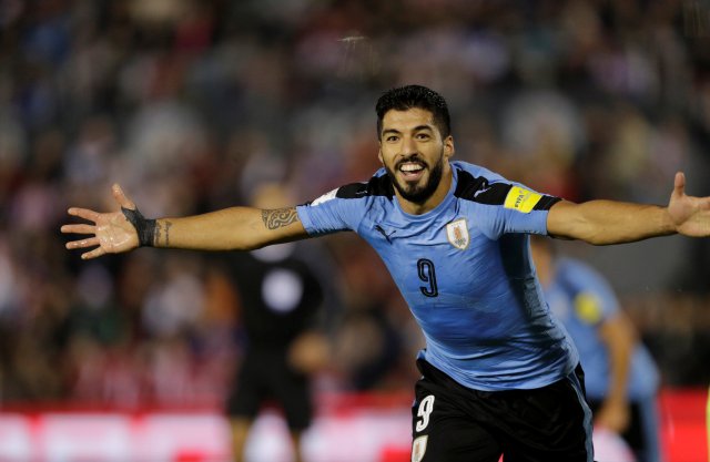 El jugador uruguayo Luis Suárez celebra tras anotar un gol. REUTERS/Mario Valdez