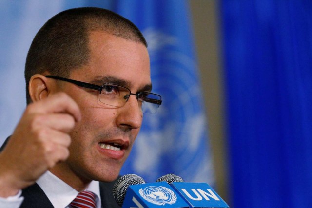 Venezuela's Foreign Minister Jorge Arreaza speaks during a press conference on the sidelines of the 72nd United Nations General Assembly at U.N. Headquarters in Manhattan, New York, U.S., September 19, 2017. REUTERS/Brendan McDermid