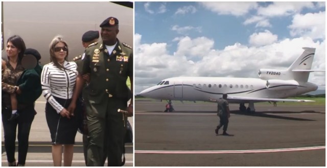 Foto: El General Jesús Suárez Chourio arribando a Nicaragua junto a su esposa Samantha Sargent en el jet privado YV2040 