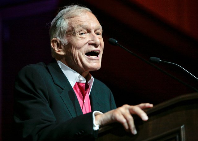 FILE PHOTO -  Hugh Hefner, founder, editor-in-chief and creative officer of Playboy, speaks as he is honored with the Hollywood Distinguished Service Award in Memory of Johnny Grant by the Hollywood Chamber of Commerce in Hollywood, California June 7, 2012. REUTERS/Jason Redmond/File Photo