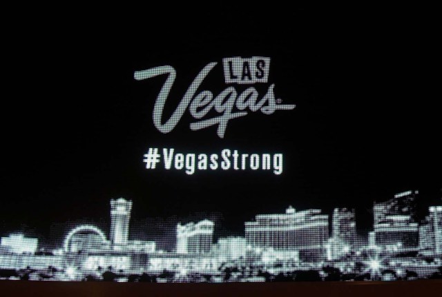 LAS VEGAS, NV - OCTOBER 03: A close-up photo of the marquee at Wynn Las Vegas shows part of a message in response to Sunday night's mass shooting at a music festival on October 3, 2017 in Las Vegas, Nevada. Hotel-casinos all along the Las Vegas Strip replaced their usual flashy marquee advertisements with the same message of condolence as a show of strength in reaction to the violence. Late Sunday night, a lone gunman killed at least 59 people and injured more than 500 after he opened fire on a large crowd at the Route 91 Harvest country music festival. The massacre is one of the deadliest mass shooting events in U.S. history.   Ethan Miller/Getty Images/AFP