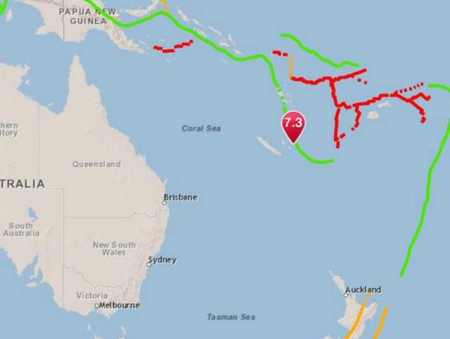 Sismo de magnitud 7,3 sacudió el este de Nueva Caledonia