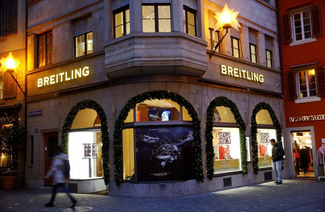 Christmas decorations are seen at a Breitling watch store in Zurich, Switzerland November 27, 2017. REUTERS/Arnd Wiegmann