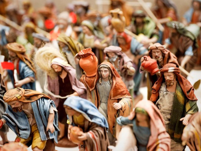 Nativity scene figures for sale are seen at a Christmas market stall at the Plaza Mayor in Madrid, Spain, November 27, 2017. REUTERS/Paul Hanna NO RESALES. NO ARCHIVES.
