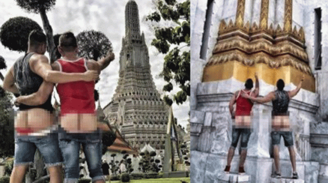 Joseph J. D., de 38 años, y Travis L-S. D., de 36 años, fueron acusados de "nudismo público", por las autoridades tailandesas. Foto: Instagram Travelling Buttocks.