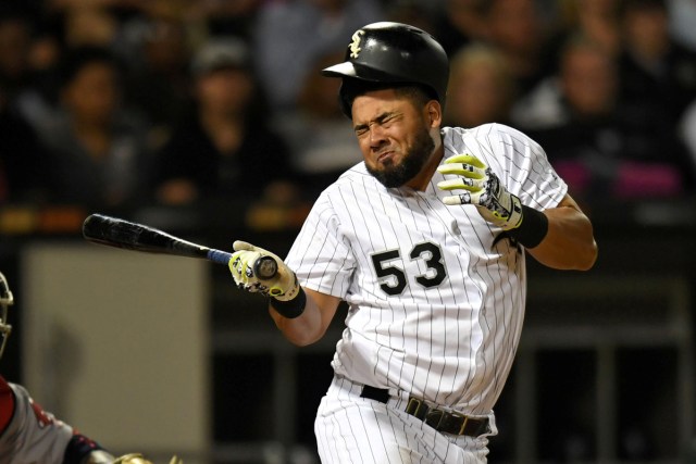 Chicago White Sox left fielder Melky Cabrera (53) gets hit in the face while fouling the ball off the ground in the eighth inning against the Boston Red Sox at Guaranteed Rate Field in Chicago, IL, U.S., May 30, 2017. USA TODAY Sports/Patrick Gorski/File Photo  SEARCH "POY SPORT" FOR THIS STORY. SEARCH "REUTERS POY" FOR ALL BEST OF 2017 PACKAGES.    TPX IMAGES OF THE DAY