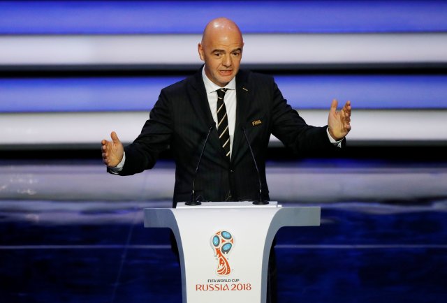 Soccer Football - 2018 FIFA World Cup Draw - State Kremlin Palace, Moscow, Russia - December 1, 2017 FIFA President Gianni Infantino during the draw REUTERS/Kai Pfaffenbach