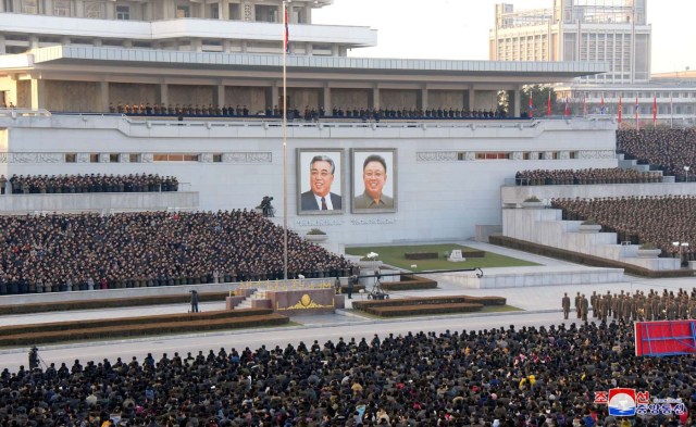 A view of celebrations at Kim Il-sung Square on December 1, in this photo released by North Korea's Korean Central News Agency (KCNA) in Pyongyang December 2, 2017. REUTERS/KCNA REUTERS/KCNA ATTENTION EDITORS - THIS IMAGE WAS PROVIDED BY A THIRD PARTY. REUTERS IS UNABLE TO INDEPENDENTLY VERIFY THIS IMAGE. SOUTH KOREA OUT. NO THIRD PARTY SALES. NOT FOR USE BY REUTERS THIRD PARTY DISTRIBUTORS