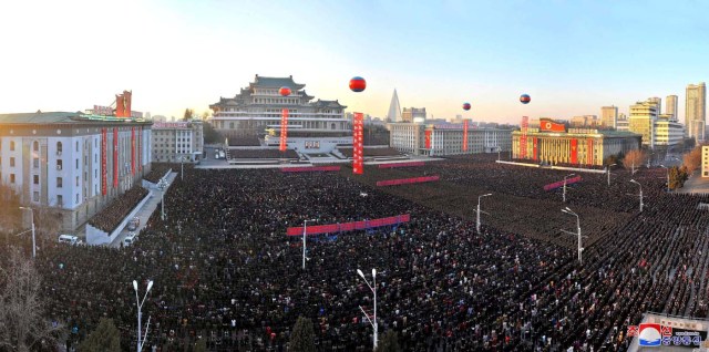 A view of celebrations at Kim Il-sung Square on December 1, in this photo released by North Korea's Korean Central News Agency (KCNA) in Pyongyang December 2, 2017. REUTERS/KCNA REUTERS/KCNA ATTENTION EDITORS - THIS IMAGE WAS PROVIDED BY A THIRD PARTY. REUTERS IS UNABLE TO INDEPENDENTLY VERIFY THIS IMAGE. SOUTH KOREA OUT. NO THIRD PARTY SALES. NOT FOR USE BY REUTERS THIRD PARTY DISTRIBUTORS