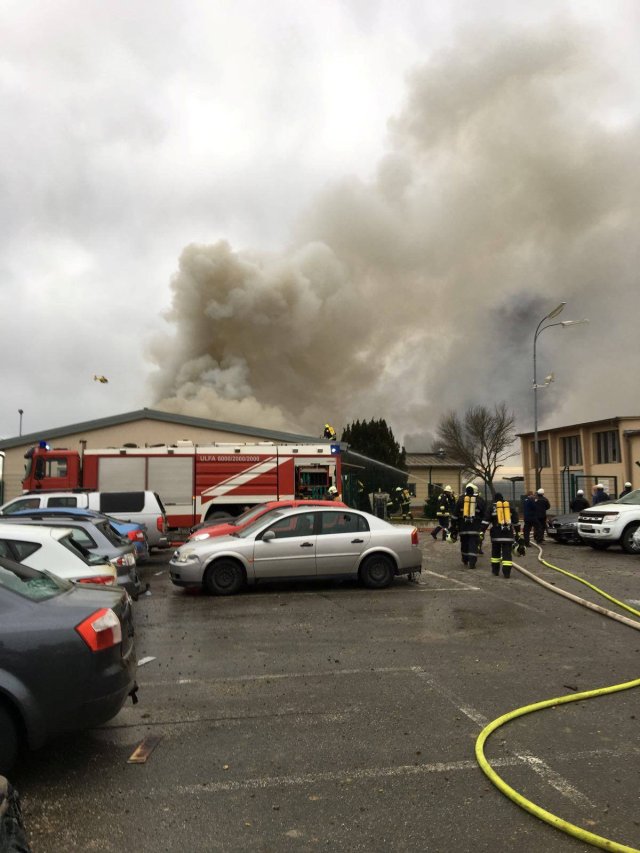 Emergency crews are seen attending to a fire after reports of a gas explosion in Baumgarten, Austria December 12, 2017 in this picture obtained from social media. RKNO/Motz via REUTERS ATTENTION EDITORS - THIS IMAGE WAS PROVIDED BY A THIRD PARTY. MANDATORY CREDIT. NO RESALES. NO ARCHIVES?