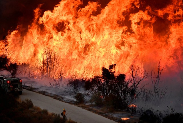 Bomberos atacan un incendio forestal masivo al norte de Los Ángeles, cerca de Ojai, California, EEUU, 9 de diciembre de 2017. REUTERS / Gene Blevins