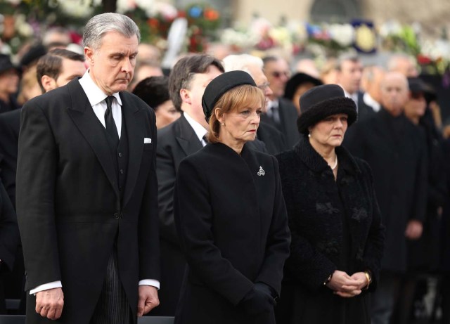 Crown Princess Margareta of Romania and her husband, Radu Duda, attend a funeral ceremony for late Romanian King Michael in Bucharest, Romania, December 16, 2017. REUTERS/Stoyan Nenov