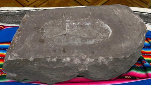 Fotografía cedida por la Agencia Boliviana de Información (ABI) de la huella humana pétrea más antigua del mundo - EFE