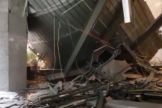 Debris is seen inside the Indonesia Stock Exchange (IDX) building in Jakarta, Indonesia January 15, 2018 in this still image taken from video obtained on social media. Ahmad Sarwat via REUTERS ATTENTION EDITORS - THIS IMAGE HAS BEEN SUPPLIED BY A THIRD PARTY. NO RESALES. NO ARCHIVES. MANDATORY CREDIT