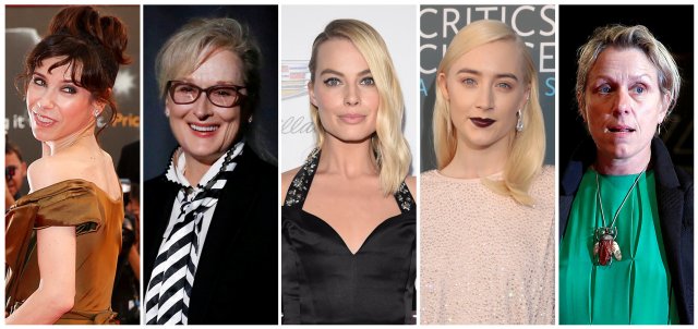 FILE PHOTO: Nominees for the 90th Oscars, Best Actress Awards (L-R) Sally Hawkins, Meryl Streep, Margot Robbie, Saoirse Ronan and Frances McDormand.  REUTERS/Staff/File Photos