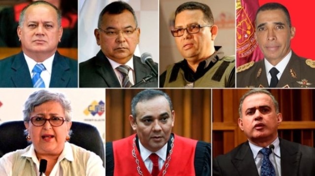Diosdado Cabello, Néstor Reverol, Gustavo González, Antonio Benavides, Tibisay Lucena, Maikel Moreno y Tarek William Saab