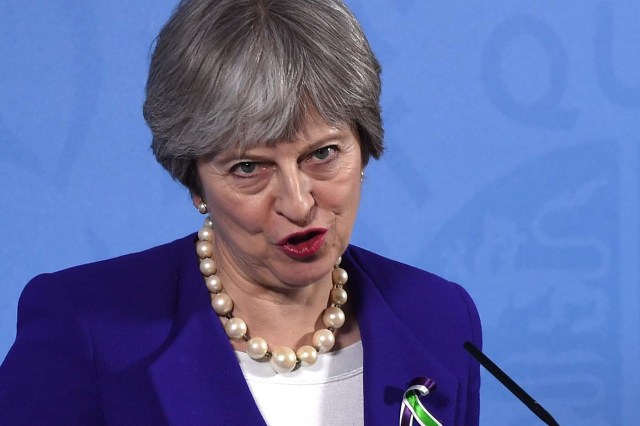 Britain's Prime Minister Theresa May gives a speech in Manchester, February 6, 2018. REUTERS/Paul Ellis/Pool