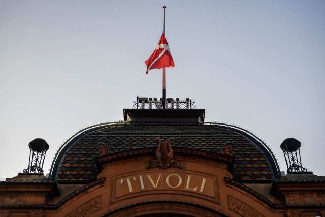 The flag at half staff in seen at Tivoli Garden after the announcement of Prince Henrik's death, in Copenhagen, Denmark, February 14, 2018. Ritzau Scanpix Denmark/Philip Davali via REUTERS ATTENTION EDITORS - THIS IMAGE WAS PROVIDED BY A THIRD PARTY. DENMARK OUT. NO COMMERCIAL OR EDITORIAL SALES IN DENARK.