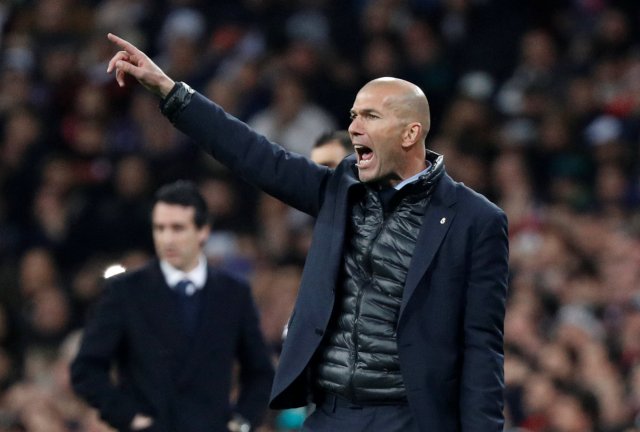 Soccer Football - Champions League Round of 16 First Leg - Real Madrid vs Paris St Germain - Santiago Bernabeu, Madrid, Spain - February 14, 2018   Real Madrid coach Zinedine Zidane   REUTERS/Paul Hanna