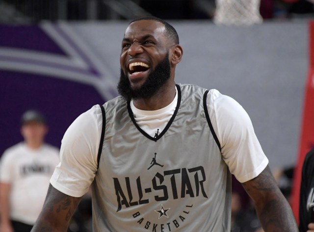 Feb 17, 2018; Los Angeles, CA, USA; Cleveland Cavaliers forward LeBron James during Team LeBron practice at the Los Angeles Convention Center. Mandatory Credit: Kirby Lee-USA TODAY Sports