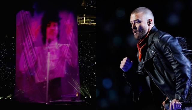 Justin Timberlake, gracias a efectos visuales, cantó junto a un holograma del fallecido Prince en el evento deportivo Super Bowl 2018. (Fotos: AFP)