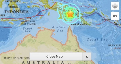 Dos terremotos, de magnitud 7,5 y 6 sacuden Papúa Nueva Guinea