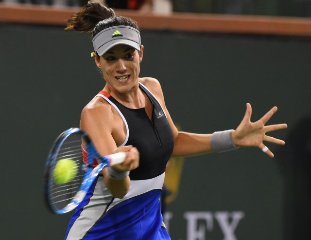 Mar 9, 2018; Indian Wells, CA, USA;   Garbine Muguruza (ESP) during her second round match against Sachia Vickery (not pictured) in the BNP Open at the Indian Wells Tennis Garden. Mandatory Credit: Jayne Kamin-Oncea-USA TODAY Sports