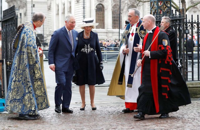 Britain's Prince Charles and his wife Camilla arrive at the Commonwealth Service at Westminster Abbey in London, Britain, March 12, 2018. REUTERS/Peter Nicholls