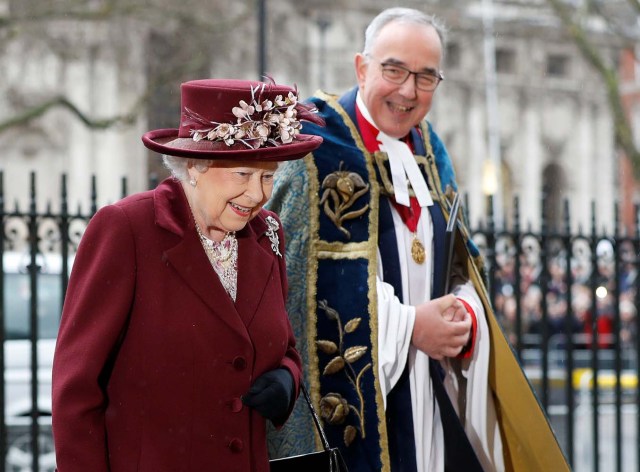 Britain's Queen Elizabeth arrives at the Commonwealth Service at Westminster Abbey in London, Britain, March 12, 2018. REUTERS/Peter Nicholls