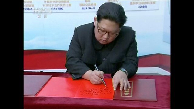 REFILE - ADDING CITY North Korean leader Kim Jong Un is seen writing, in this still image taken from video released on March 28, 2018. North Korean leader Kim Jong Un visited Beijing, China, from Sunday to Wednesday on an unofficial visit, China's state news agency Xinhua reported on Wednesday. CCTV via Reuters TV ATTENTION EDITORS - NO RESALES. NO ARCHIVES. CHINA OUT.