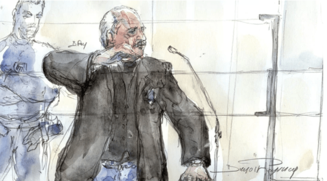 Dibujo de un artista sobre una apareción en la corte de “El Chacal” en 2017 (AFP)