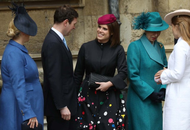 Britain's Princess Eugenie and other members of Britain's royal family arrive for the annual Easter Sunday service at St George's Chapel at Windsor Castle in Windsor, Britain, April 1, 2018. REUTERS/Simon Dawson