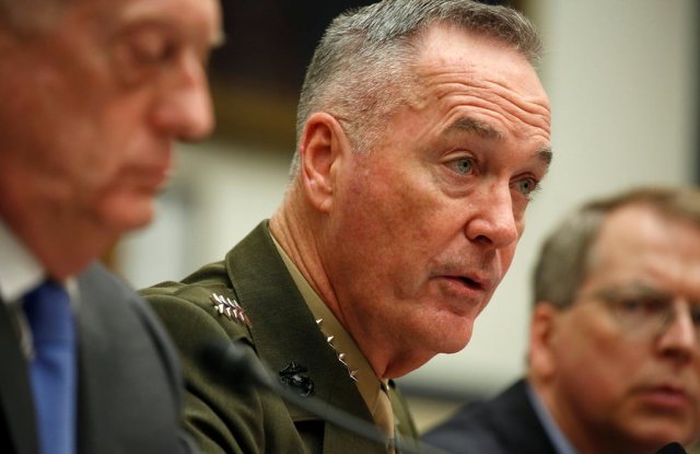 Chairman of the Joint Chiefs of Staff General Joseph Dunford testifies to the House Armed Services Committee on "The FY 2019 National Defense Authorization Budget Request from the Department of Defense" on Capitol Hill in Washington, U.S., April 12, 2018.      REUTERS/Joshua Roberts