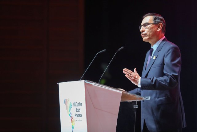 Peru's President Martin Vizcarra attends the inauguration of the VIII Summit of the Americas in Lima, Peru April 13, 2018. Presidential Palace/Handout via REUTERS ATTENTION EDITORS - THIS IMAGE WAS PROVIDED BY A THIRD PARTY